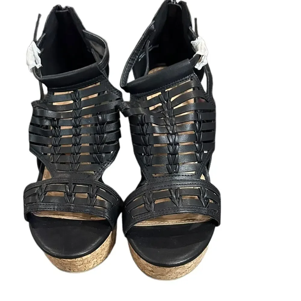 REPORT cinnamon platform cork wedges black strapped open new no tags size‎ 8